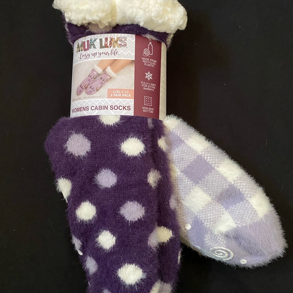 Muk Luks NWT Women’s Cabin Socks, 2 pair pack, size L/XL 8-10